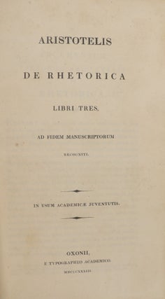 Aristotelis de Rhetorica [= Aristotle on Rhetoric]; Libri Tres as Fidem Manuscriptorum