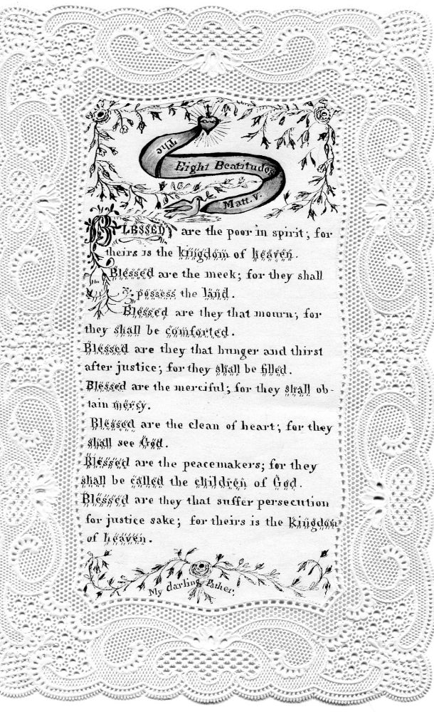 Item #000011105 The Eight Beatitudes Matt. V. [Blessed are the Meek]. Bible, Embroidery.