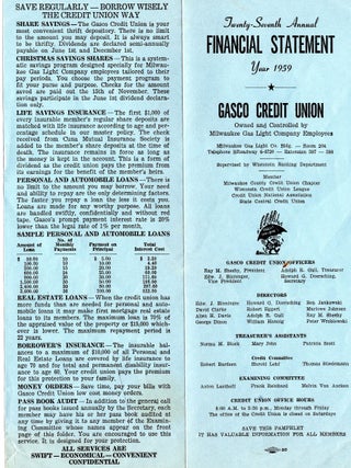 Item #000012513 Twenty-Seventh Annual Financial Statement; Year 1959. Gasco Credit Union