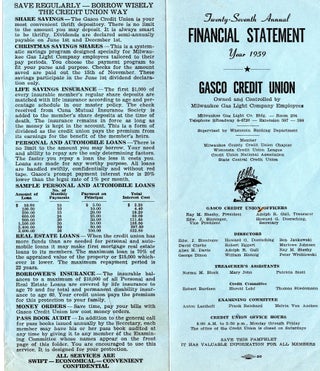 Item #000012513 Twenty-Seventh Annual Financial Statement; Year 1959. Gasco Credit Union