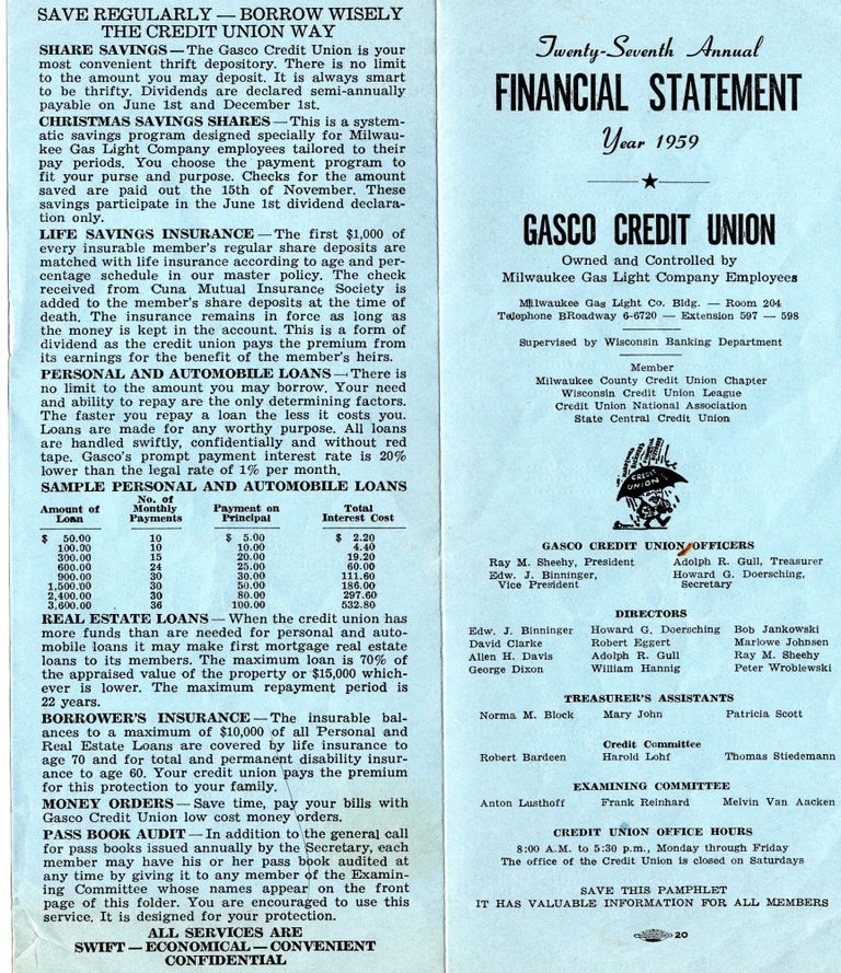 Item #000012513 Twenty-Seventh Annual Financial Statement; Year 1959. Gasco Credit Union.