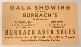 Item #000012590 Gala Showing only at Burbach's; The All New 1959. Burbach, Cars, Automobiles,...