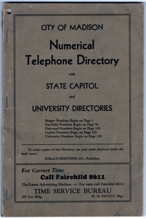 Item #000012609 City of Madison Numerical Telephone Directory with State Capitol and University...