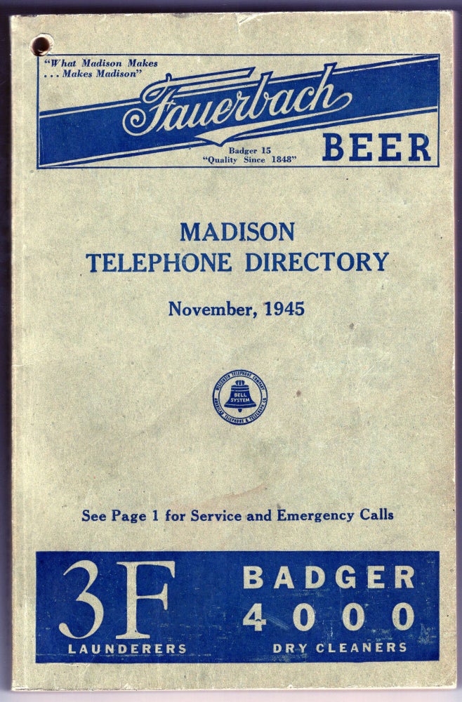 Item #000012610 Madison Telephone Directory; November, 1945. Wisconsin Madison, Telephone Directories, Midwestern History.