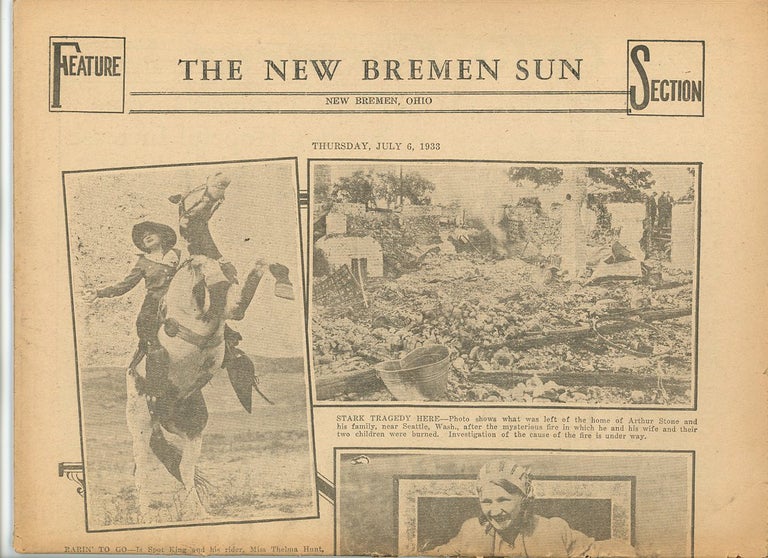 Item #000012897 The New Bremen Sun: New Bremen, Ohio Thursday, July 6, 1933. Newspapers, Ohio.