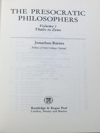 The Presocratic Philosophers; Thales to Zeno; Empedocles to Democritus