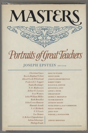 Item #000016502 Masters; Portraits of Great Teachers. Joseph Epstein, Ed