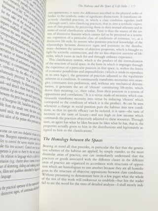 Distinction; A Social Critique of the Judgement of Taste