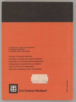Textual Criticism and Editorial Techniques; Applicable to Greek and Latin Texts