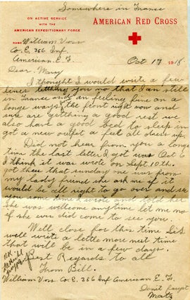 Item #00008684 U.S. Soldier's Letter to His Sister, written during WWI. William Voss